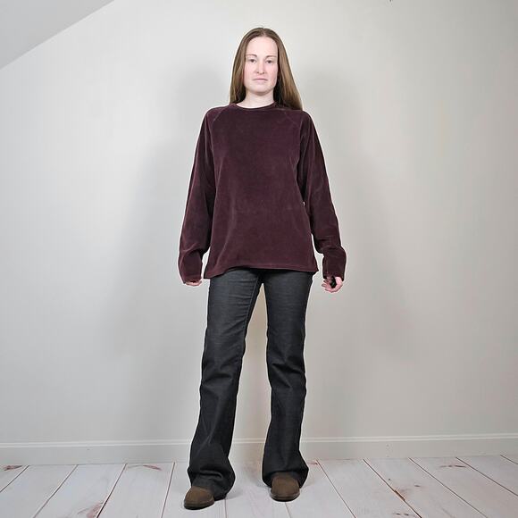 Vintage Y2K CK Velour Longsleeve Shirt Maroon Large - Picture 3 of 9